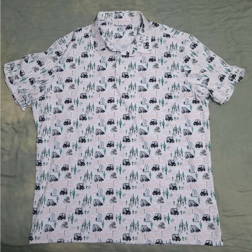 Mizzen+Main White Polo with Desert/Golf Print